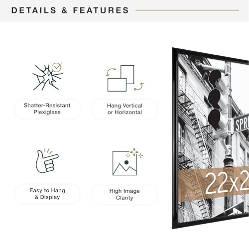 MCS Trendsetter 22x28 Poster Frame Black High-Gloss, Vertical & Horizontal Wall Hanging Large Picture Frame for Photos, Posters & Art Prints (1-Pack)