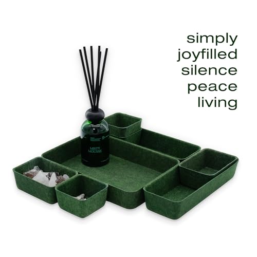 Image of Welaxy Desk drawer organizer bins shallow trays felt storage desktop box for jewelry watches office supplies makeup small key holder minimalism 8-piece (Forest Green)