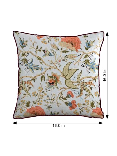 Image of Pure Cotton Quilted Cushion Cover 16x16 Inch | Anokhi Print Decorative Throw Pillow Cover | Soft Cotton Sofa Cushion Cover with Hidden Zipper | Living Room Bedroom Home Decor