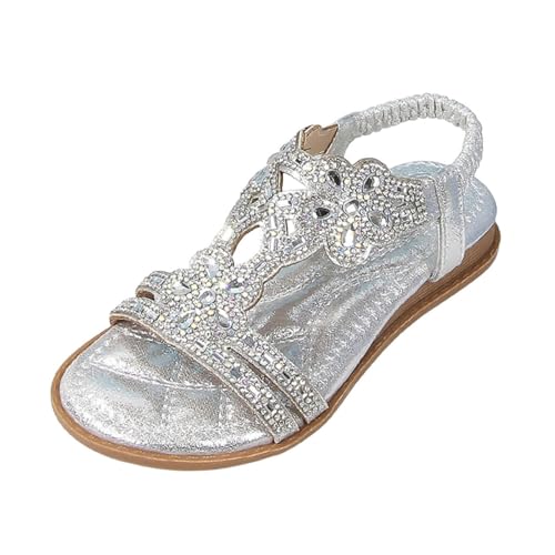Girls Sparkly Princess Mary Jane Ballet Flats Soft Sole Sandals Kids Glitter Rhinestone Flower Wedding Party Shoes