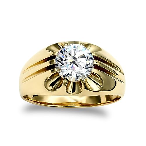 14K Gold 2.0 Carats Moissanite Ring for Men 10K/14K/18K Real Yellow Gold Moissanite Ring with Pave Set for Men Birthstone Mens Ring for Engagement Fathers Day
