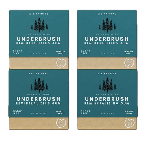 Underbrush Mastic Mint Remineralizing Gum, Sugar Free Xylitol Gum With Hydroxyapatite, Supports Fresh Breath and Oral Health, Tree Sap Base, Gluten Free, No Sucralose or Aspartame, 4 Pack