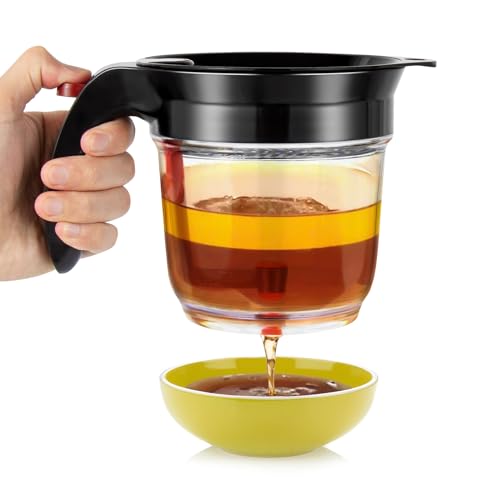 Nizodo Fat Separator Oil Separator with Bottom Release - 4 Cup Gravy Grease Separator for Cooking, Healthier Gravy, Soup, Easy Press Dispenser Oil Separator with Strainer