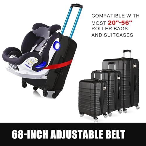 Image of Car Seat Belt Strap to Suitcase, Car Seat Travel Strap with Heavy Duty Metal Buckle, Fixing Baby Car Seat to Luggage, Safe Travel Solution for Transport (Red)