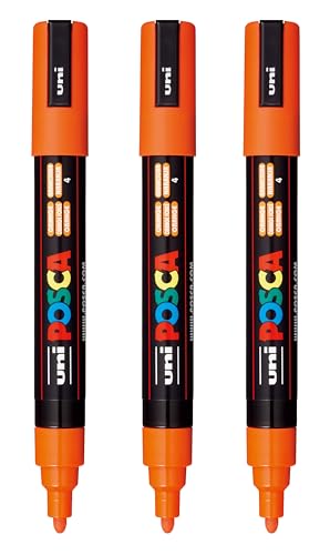 Image of posca PC-5M Water-Based Paint Markers, Reversible Medium Tip (1.8-2.5mm), Orange, 3 Count