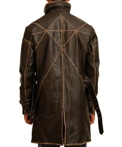 Men’s Urban Aesthetic Leather Trench Coat – Distressed Hacker Game Cosplay Jacket with Classic Style Flair2
