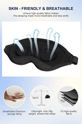 Sleep Mask, 2-Pack of Super Soft and Comfortable 3D Drowsy Sleep Mask, 100% Blackout Sleep Aid Eye Mask for Side Sleepers with Adjustable Straps, Suitable for Travel and Meditation (Black Grey) - Image 7