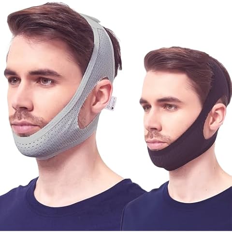 Yootar Chin Strap for Cpap Users, 2 Pack Black & Grey Comfortable Mesh Anti Snoring Chin Straps for Men Women, Upgraded Adjustable Cpap Chin Strap to Keep Mouth Closed While Sleeping(2 Pack), Medium Cover