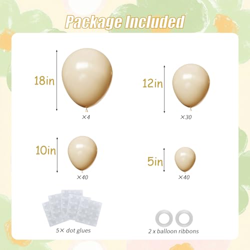 Image of 114pcs white Sand Balloons Different Sizes Pack, 18 12 10 5 Inches Cream Beige Sand White Latex Balloon Garland Arch for Birthday Graduation Anniversary BOHO Wedding Baby Shower Decoration