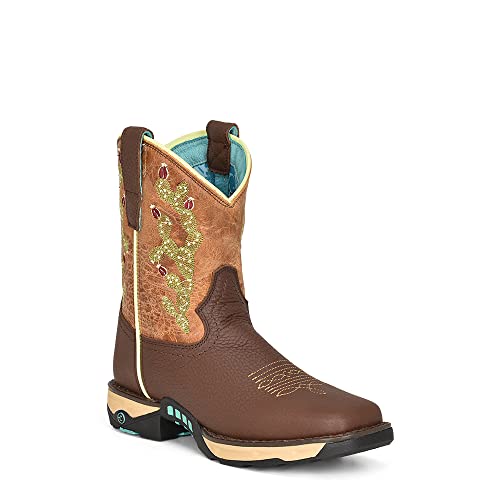 CORRAL LADIE'S TAN HYDRO RESIST/BLUE TOP CACTUS FARM&RANCH DUAL DENSITY SOLE SQ TOE, RUBBER SOLE, RANCHING W50032