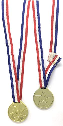 AoneFun Gold Medals for Kids Necklaces Toy Medals Soccer Medals Award Medals 1st Place Medals Ribbons for Medals Prize Ribbons Plastic Medals Winner Ribbons Fake Medals Race Medals (12 Pack)