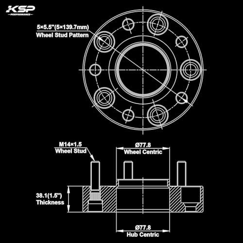 Image of KSP 5X5.5 Ram 1500 Wheel Spacer for Dodge Ram 1500 2012-2018, M14x1.5 Stud