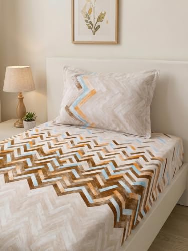Image of Mafatlal 186 TC Autumn Delight 100% Cotton Single Flat Bedsheet | 60 x 90 Inches | Soft & Breathable Floral Printed Bed Linen | Includes 1 Matching Pillow Cover | Walnut Brown