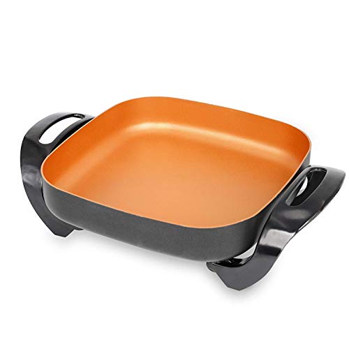 Caynel 12 x 12 Inch Nonstick Electric Skillet with Glass Lid, Copper Titanium Coating, Aluminum Body, 1400-Watts, Adjustable Temperature Controller Goes Up to 460 Degrees for Fry, Bake, Steam or Simmer, Easy to Clean (Copper)