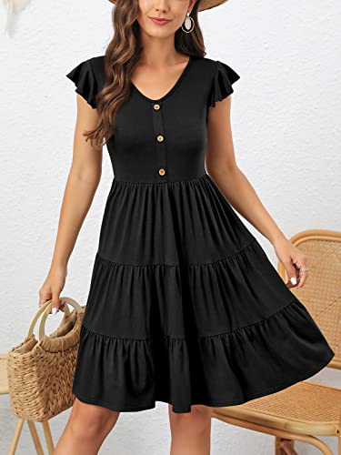 Image of Lamilus Summer Dresses for Women 2026 Ruffle Sleeve V Neck Non-See Through Tiered Babydoll Mini Dress Graduation Beach