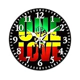 OBBIOL Rasta Jamaican Reggae One Love Silent Wall Clock, Vintage Rustic Decoration Round Wall Clock for Bedroom, Bathroom, Living Room, Home Office(25cm/9.84in)