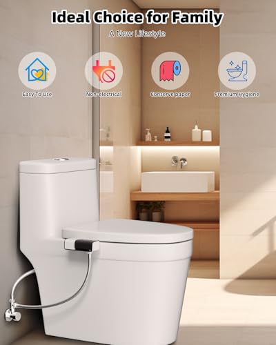 Image of Hibbent Bidet Attachment for Toilet, Non-Electric Dual Nozzle for Frontal & Rear Wash, Adjustable Water Pressure Control, Fresh Water Bidet Toilet Seat, Self Cleaning Water Sprayer, Dark Black