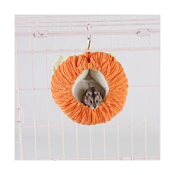 Balacoo hamster cage hammock warm winter pumpkin shape flannel guinea pig hanging cage hedgehog nest soft bed for halloween small pet animals (orange) - image 5