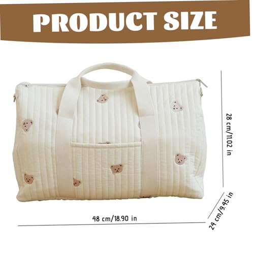 Quilted Duffle Bag, 18.9x9.5x11 Inch Quilted Weekender Bag with Handle and Strap, Bear Pattern Cute Duffle Tote with Pocket and Zipper for Women Travel Hospital, Diaper, Gym4