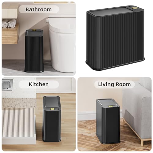 Caneca de basura rectangular pequeña para baño y cocina negra miniatura 7