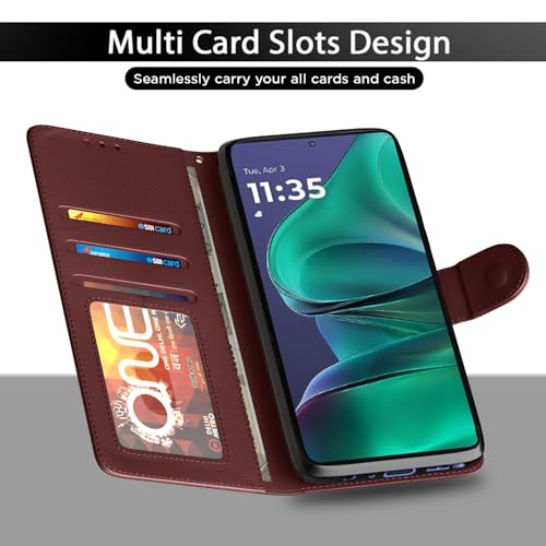 Image of Pikkme Flip Cover for Motorola Moto Edge 60 Stylus 5G Leather Finish | Inside TPU with Card Pockets | Wallet Stand and Shock Proof | Complete Protection Flip Case(Brown)