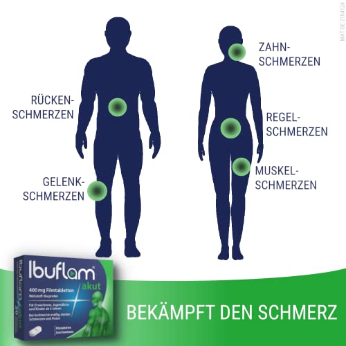 Ibuflam® akut 400 mg Schmerztabletten bei Schmerzen und Fieber | 4x50 Stück Filmtabletten + Duschgel ON TOP | Schnelle Schmerzlinderung und Fiebersenkung mit Ibuprofen | Ibu 400 mg