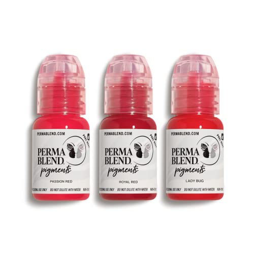 Perma Blend Red Lip Set - Red Tattoo Ink Set for Permanent Makeup - Lip Blush Microblading Kit - Tattoo Supplies for PMU - Includes Red Apple, Cherry Red & Cardinal - Vegan (0.5 oz Each)