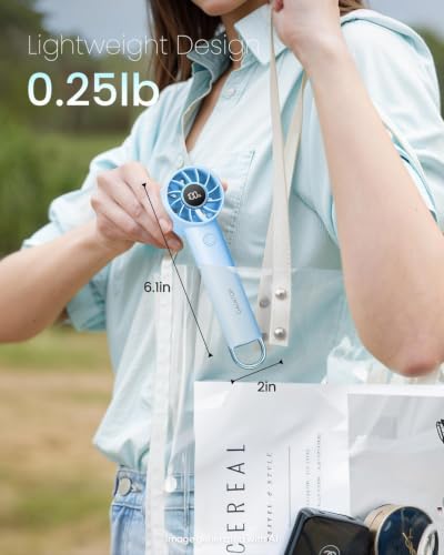 Image of Gaiatop Mini Handheld Fan, 10-100 High Speed Personal Portable Fan, 4000mah Battery Rechargeable Fan with LED Digital Display Small Desk Fan for Office Travel Camping (Sky blue) | LED Display, Metal Buckle, Ultra Quiet, Lightweight, Personal Cooling Gifts for Women Men, Indoor Outdoor Travel Blue