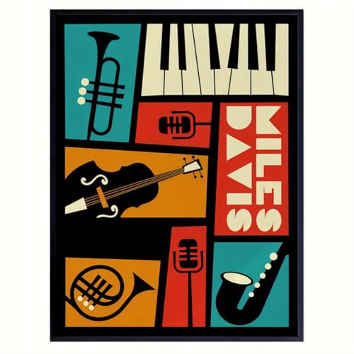 GLWDME Illustration de musique jazz vintage sur toile, tableaux, affiches et impressions pour chambre à coucher, peinture murale pour salon（Sans cadre）