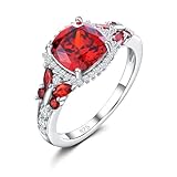 DAYBYDAY Sterling Silver Butterfly Ring Garnet Rings for Women January Birthstone Ring Cushion Cut Red Gemstone Rings Size 6
