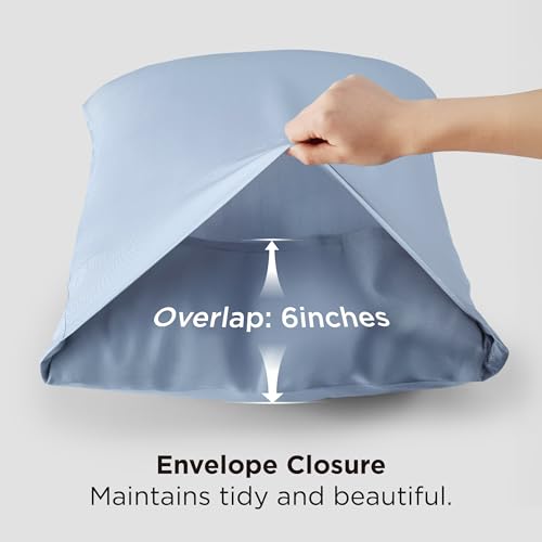 Image of Bedsure Pillow Cases Standard Size Set of 2, 100% Rayon Derived from Bamboo | Cooling Pillowcases, Light Blue Pillow Covers with Envelope Closure, PureWoven Silky Bedding for Hot Sleepers, 20x26 Inches