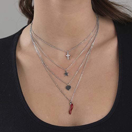 InSCINTILLE Corni Collana Multifilo in Acciaio