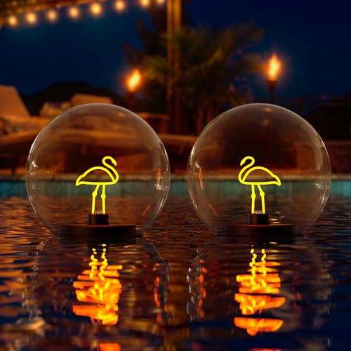 uuffoo 2 Pack 6 Inch Solar Floating Pool Lights, Waterproof LED Orbs