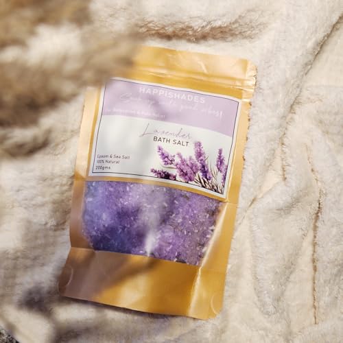 Image of Happishades Bath Salt | For Body & Foot Spa, Calming, Relaxing, Muscle Aches Pain Relief, Aromatherapy | Pure & Natural Epsom, Sea Salt & Essential Oils - 200 grams (Lavender)