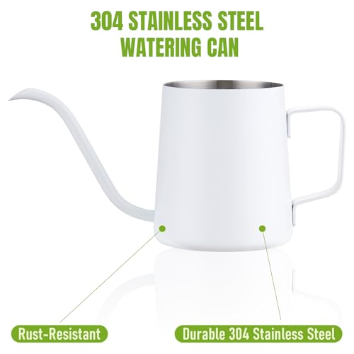 Image of Watering Can for Indoor Plants, Indoor Watering Can with Long Spout and Handle Rust-Proof 304 Stainless Steel Material (350ml /12oz-White)