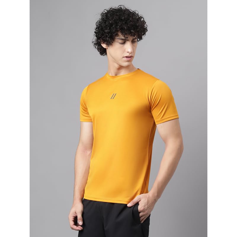 ATICX Slim Fit Pack of 2 Polyester Sports T-Shirts for Men - Round Neck Quick Dry Half Sleeve Breathable Stylish Gym & Workout Combo Tee for Running, Cycling, Football, Swimming, Black & Yellow, L - Image 2 thumbnail