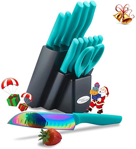 DISHWASHER SAFE Rainbow Titanium Cutlery Knife Set, Marco Almond KYA27 Kitchen Knives Set