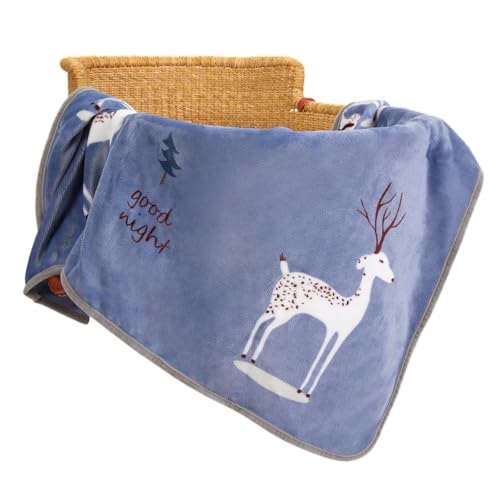 Image of TILLYOU Toddler Flannel Blanket - Warm Cozy Baby Blanket for Boys and Girls, Smooth Cute Lightweight Blanket for Bedding Crib Stroller, 40×50 inches, Navy Deer