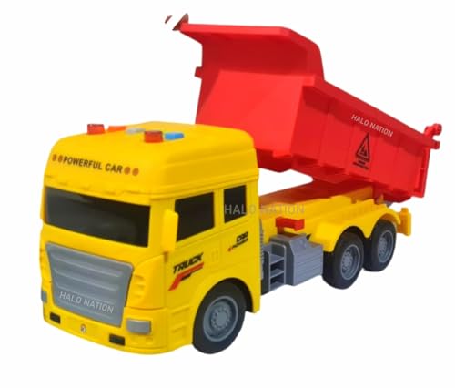 Image of HALO NATION Remote Control Dump Truck - 4 Channel RC Engineering Vehicle With Light & Sound for Kids, Big Size Dumper Red Yellow