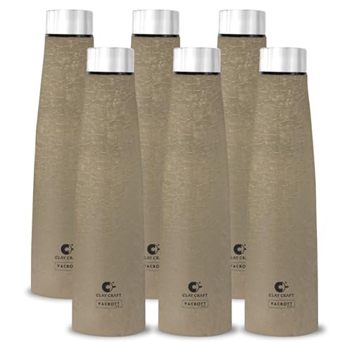 Image of Clay Craft VACBOTT Chariot Single Walled Non Insulated Water Bottle-900ML, 6-Piece(Beige) Leak Proof | Easy Grip |Easy To Carry| Gym Bottle | Home | Kitchen | Hiking | Treking Bottle | Travel Bottle