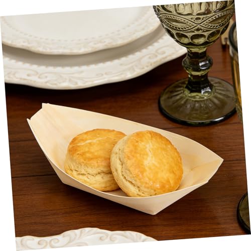 100 platos desechables de madera en forma de barco miniatura 5