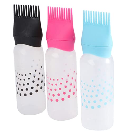 Ipetboom Root Comb Applicator Bottle: 3pcs Hair Oil Applicator Hair Dye Applicator Bottle Plastic Squeeze Bottle Applicator Brush with Graduated Scale, Black Rosy Blue