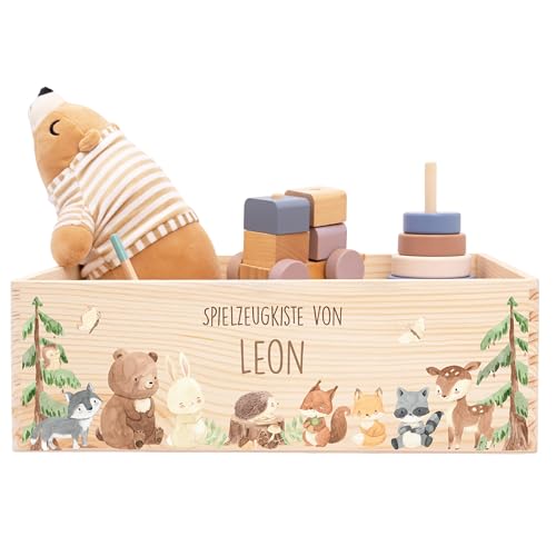 Kidsmood - Spielzeugkiste aus Holz mit Wunschnamen | Aufbewahrungsbox Kinder Spielzeug & Bücher | Praktische Holzkiste als Deko Kinderzimmer oder als Personalisierte Geschenke Baby zur Geburt & Taufe