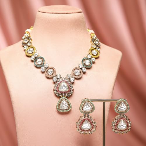 Image of Rubans Kundan Necklace Set Traditional Jewellery Gift for Women & Girls