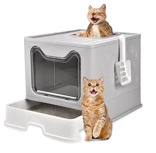 Image of 24x7 eMall Oversized Foldable Cat Litter Box, Litter Box with Lid Extra Large Front Entry Top Exit, Drawer Type Enclosed with Litter Scoop, Cat Toilet Easy Cleaning - 51x41x38 Cm