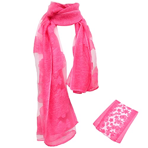 Healeved Chal de Verano Bufanda de Organza Rosa Fucsia Ligero Protector Solar para Mujer Playa 175 Cm Transpirable y Sedoso