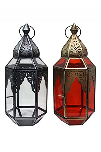 Orientalische Laterne aus Metall & Glas Haifana orange 32cm | orientalisches Windlicht | Marokkanische Glaslaterne für… – Bild 6