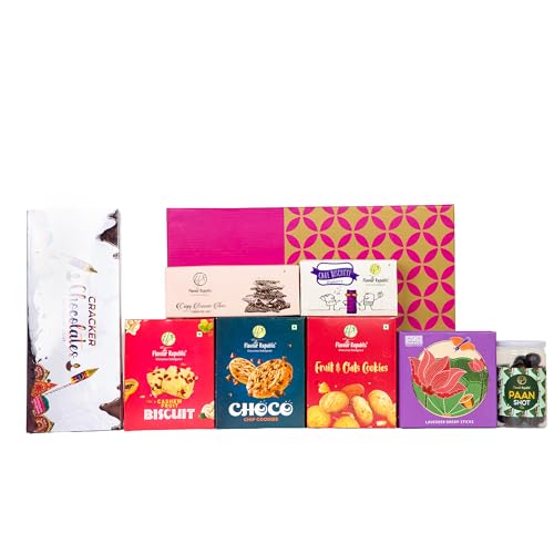 Image of The Flavour Republic Premium Diwali Snack Hamper Gift Box | Bhai Dooj Special with Assorted Chocolate Cookies, Brownie Thins, Cracker Chocolates, Blueberry Cake Biscotti, Bamboo-Free Incense Sticks & Mukhwas Paan Shots | Perfect for Birthdays, Anniversaries, Corporate & Family Gifting | Gourmet Treats Box