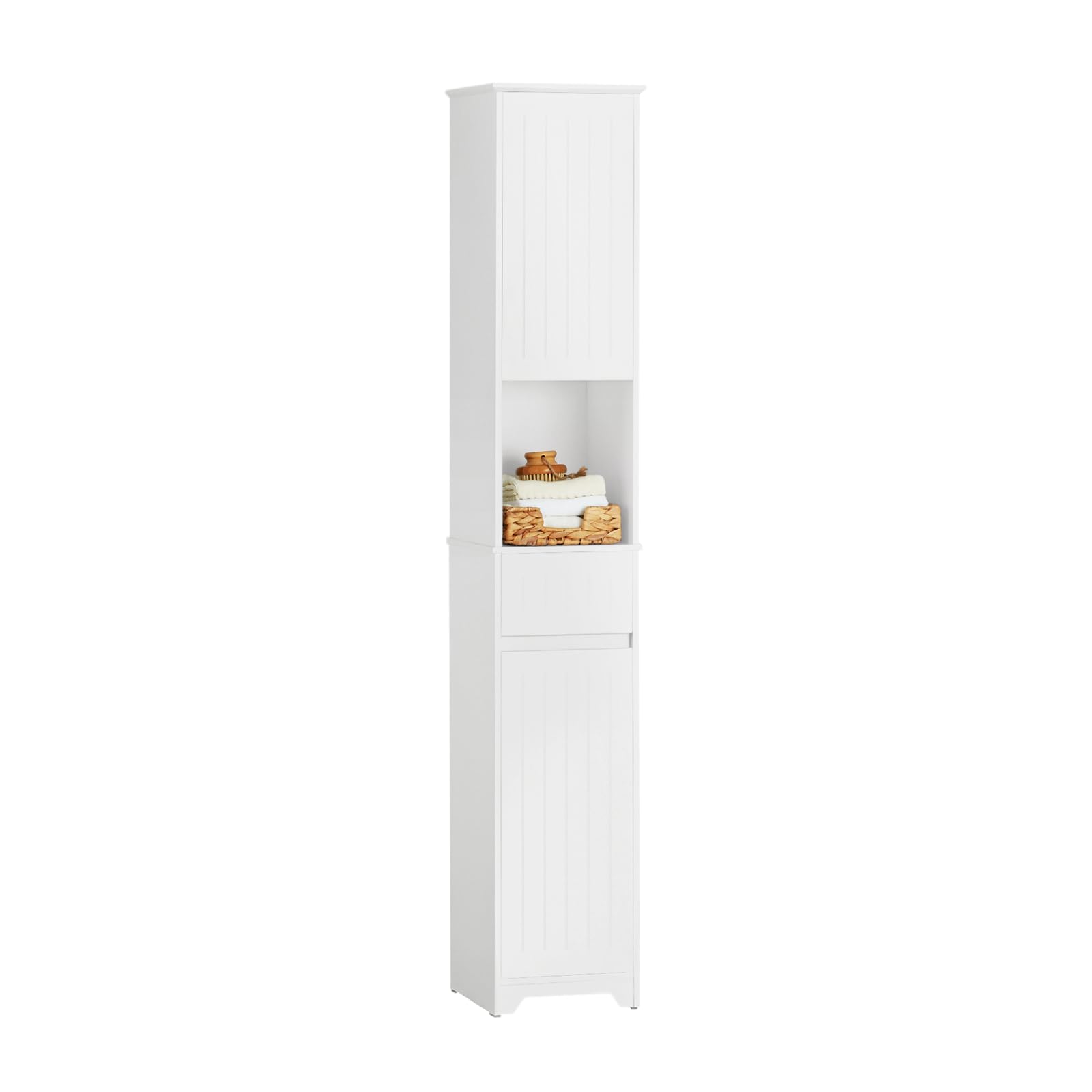 SoBuyBathroom Cabinet Storage Cabinet Bathroom Cupboard Organizer Cabinet Small Tall Narrow Corner Shelf with Drawer and Shelves for خزانة تخزينخزانة حمامLaundry Room,Wash Room,30x 30x 170cm,BZR109-W