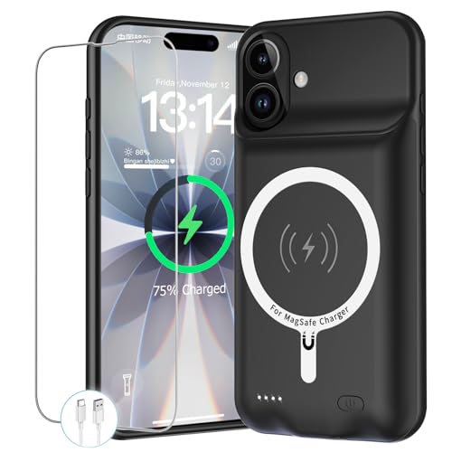 Battery Case for iPhone 17 Upgraded 10000mAh Protective Charging Case with Wireless Charging Compatible with iPhone 17 (6.3 inch) Rechargeable Extended Battery Pack Charger Case with Carplay (Black)